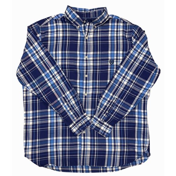 Chaps Plaid Button Down Shirt XL Blue Long Sleeve Cotton Blend Casual Preppy - Picture 4 of 7